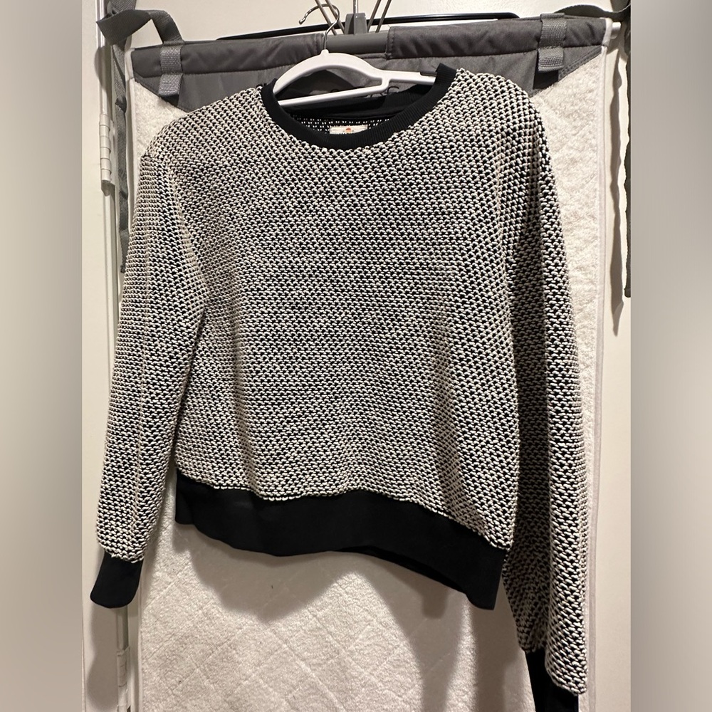 Marine Layer Seed Stitch Birdseye Pullover Sweatshirt Black Cream Medium